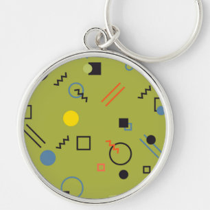 Green, modern, cool, trendy, urban,Memphis pattern Keychain