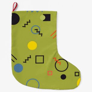 Green, modern, cool, trendy, urban,Memphis pattern Large Christmas Stocking