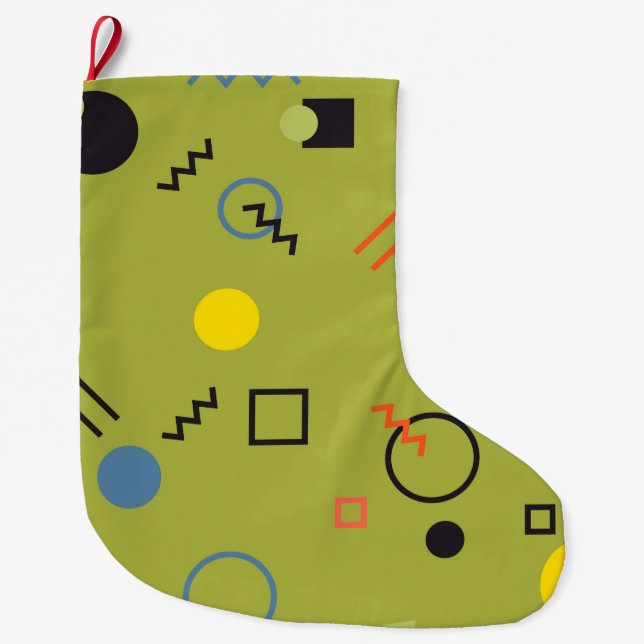 Green, modern, cool, trendy, urban,Memphis pattern Large Christmas Stocking (Front)