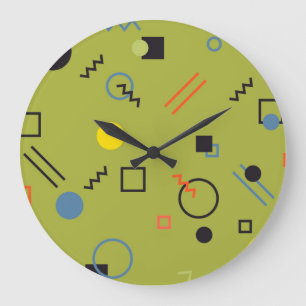 Green, modern, cool, trendy, urban,Memphis pattern Large Clock