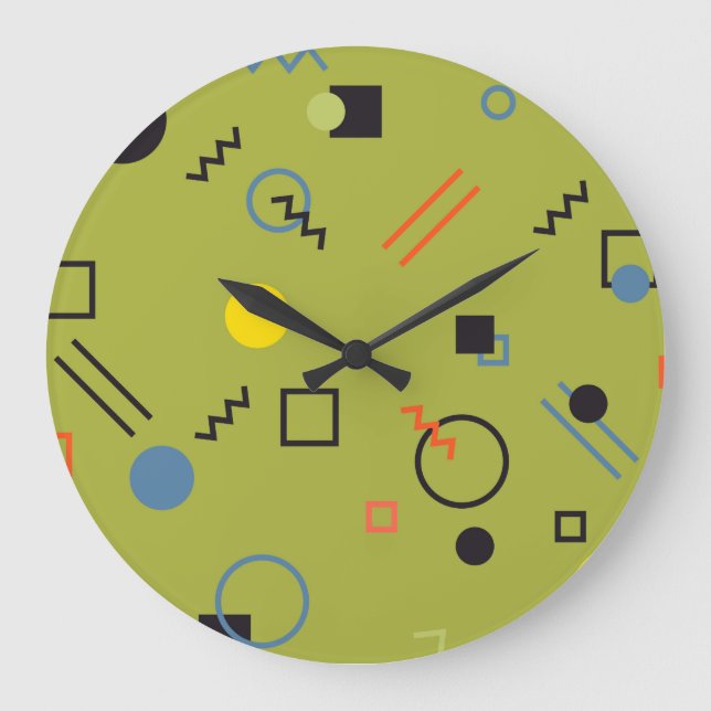 Green, modern, cool, trendy, urban,Memphis pattern Large Clock (Front)