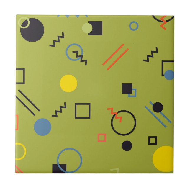 Green, modern, cool, trendy, urban,Memphis pattern Tile (Front)