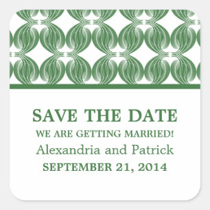 Green Modern Deco Save the Date Stickers