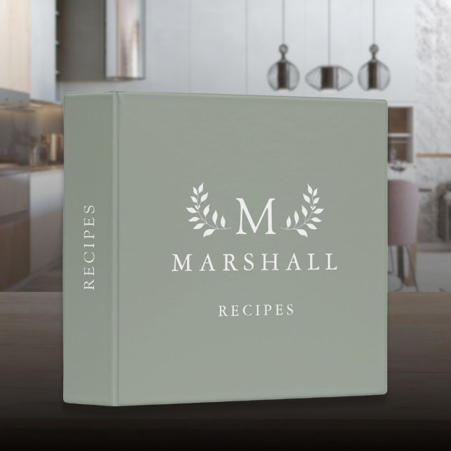 Green Modern Elegant Floral Monogram Name Recipe Binder (Green Modern Elegant Floral Monogram Name Recipe 3 Ring Binder)