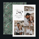 Green modern elegant script Christmas multi photo Holiday Card<br><div class="desc">Black modern elegant rustic watercolor beige natural Scandinavian contemporary muted colorsgreen,  grey,  beige,  black and white 5 multi photo holiday Christmas card.</div>
