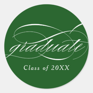 Green Modern Elegant Script Graduation Classic Round Sticker