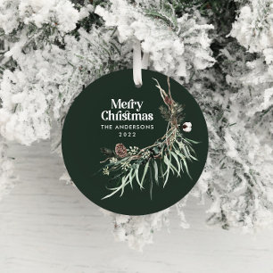 Green modern elegant watercolor botanical ceramic  ornament