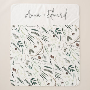 Green modern elegant watercolor botanical rustic f sherpa blanket