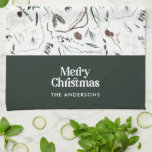 Green modern elegant watercolor botanical rustic kitchen towel<br><div class="desc">Green modern elegant rustic watercolor dried botanical floral muted colours holiday Christmas design.</div>