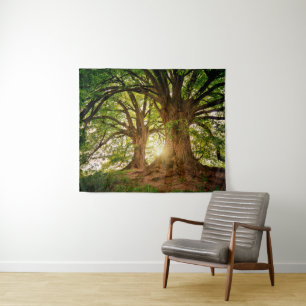 Green Modern Environment Day - Two Brown Trees Tapestry