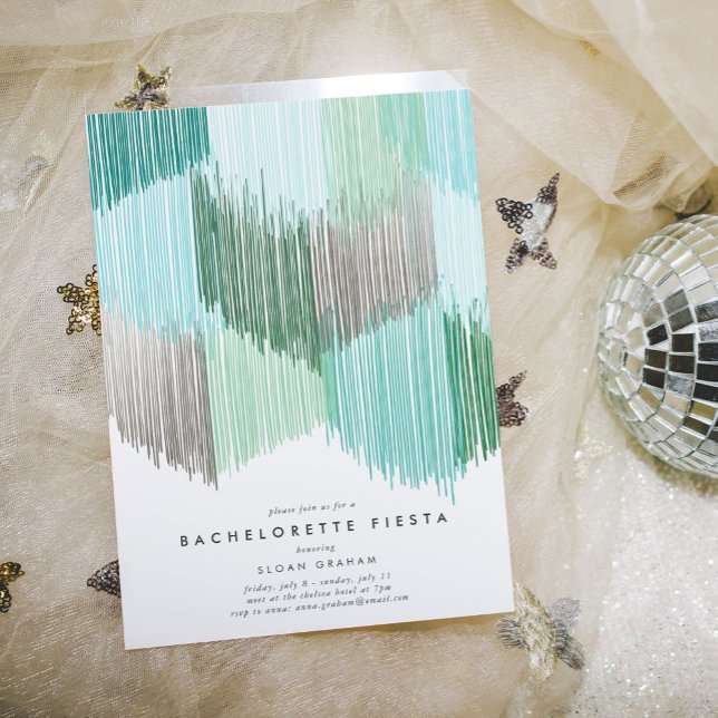 Green Modern Fringe Bachelorette Party Invitation (Green modern fringe bachelorette party invitation.)