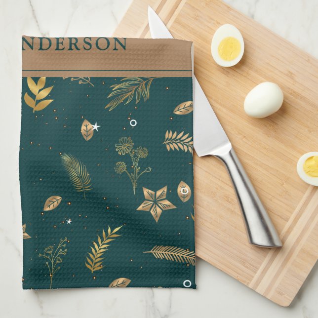 Green Modern Gold Arch elegant contemporary Kitchen Towel (Quarter Fold)