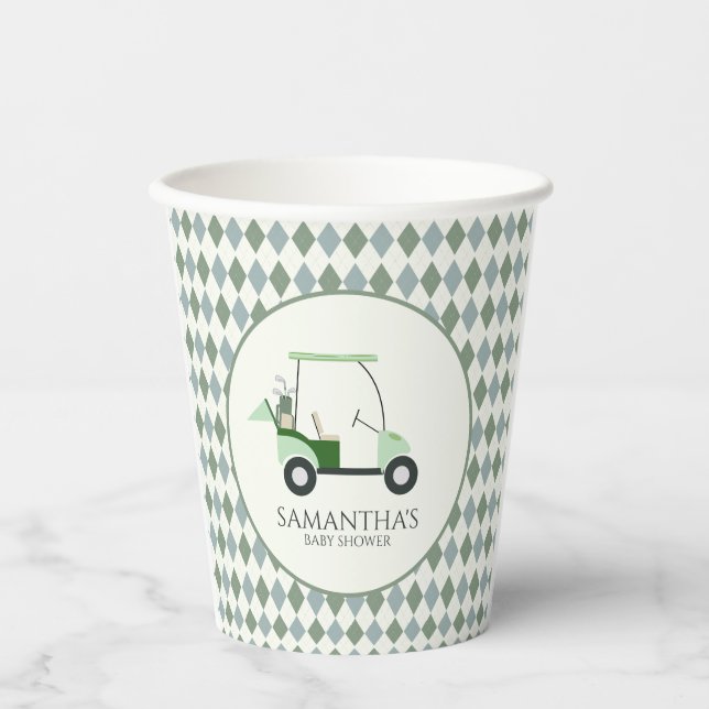 Green Modern Golf Baby Gender Reveal Par-tee Paper Cups (Front)