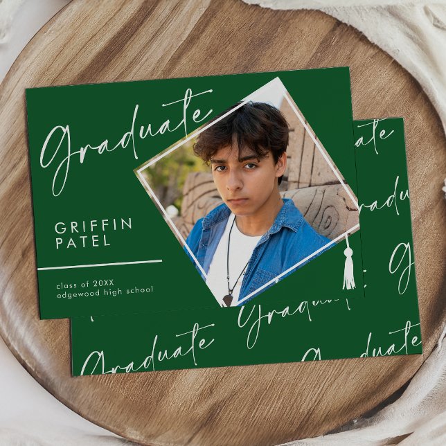 Green Modern Graduation Cap Photo Graduation Announcement (Creator Uploaded)