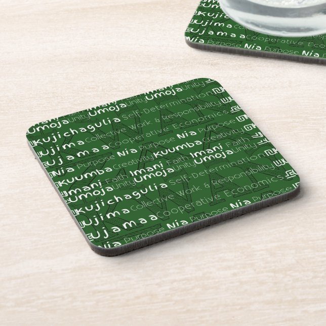 green Modern Happy Kwanzaa Coaster (Left Side)
