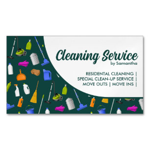 Green Modern House Cleaning Service Magnetic Business Card