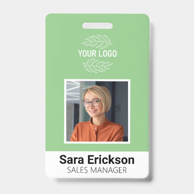 Green Modern ID Card Business Employee Bar Code Badge (Front)