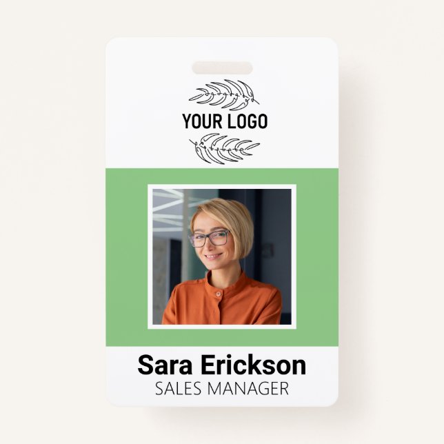 Green Modern ID Card Business Employee QR Badge (Front)