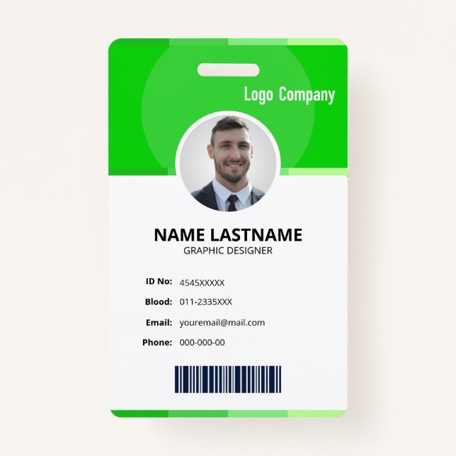 Green Modern ID Identification Card Photo Badge (Front)