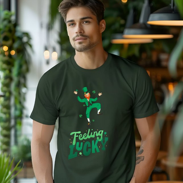 Green Modern Illustration Feeling Lucky T-Shirt (Creator Uploaded)