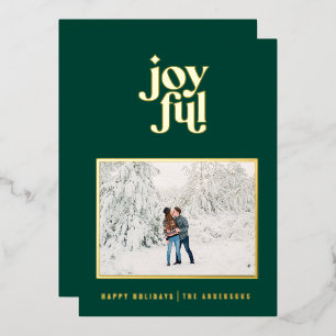 green modern joyful 1 photo foil holiday card