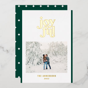 green modern joyful 1 photo  foil holiday card