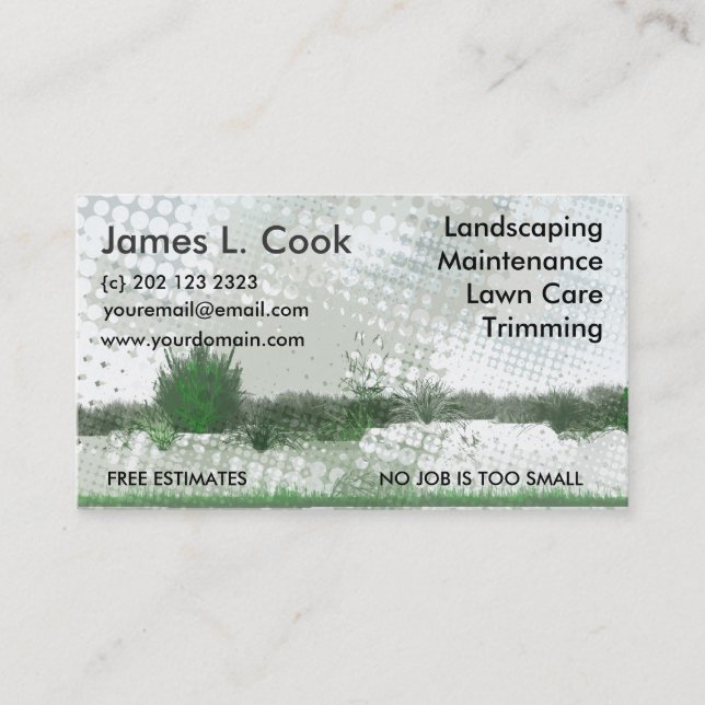Green Modern Landscape Artist Yard Work Grunge Business Card (Front)