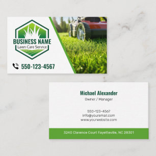 Green Modern Lawn Care Landscaping Photo Business Card