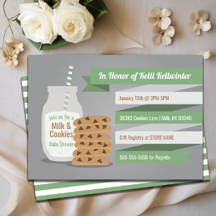 Green Modern Milk and Cookies Striped Invitation