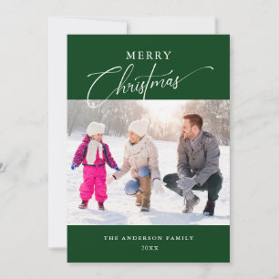 Green Modern Minimal 2 Photos Merry Christmas Holiday Card