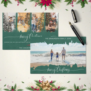 Green Modern Minimalist Christmas Collage Photo Invitation