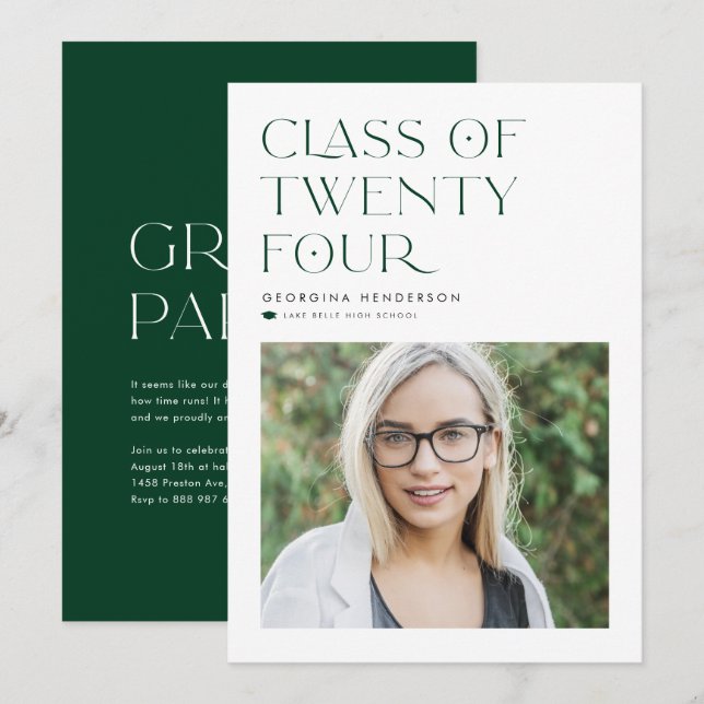 Green Modern Minimalist Class of 2022 Graduation Invitation (Front/Back)