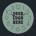 Green Modern Minimalist Company Business Logo Large Clock<br><div class="desc">Company/business logo wall clock. Personalize by uploading your company logo and choosing your background colour, which you can do through Zazzle's powerful design tool.</div>