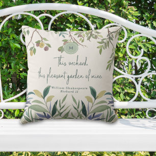 Green Modern Monogram Summer Quote Shakespeare Outdoor Pillow