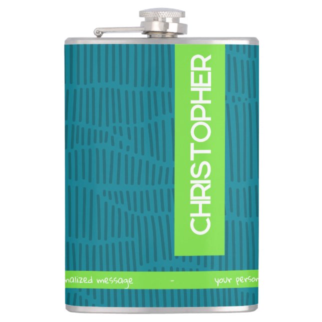 Green Modern Personalized Name Hip Flask (Front)