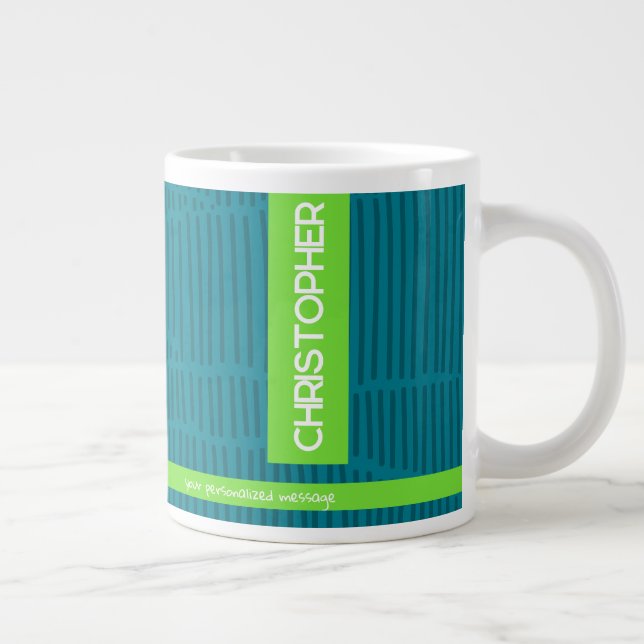 Green Modern Personalized Name Large Coffee Mug (Right)