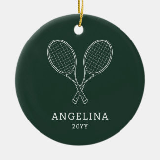 Green Modern Racket Personalized Name Tennis Lover Ceramic Ornament