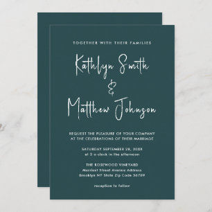 Green Modern Script All In One Minimalist Wedding Invitation