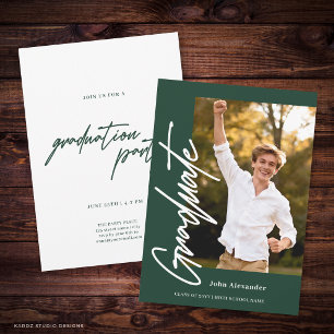 Green Modern Script Graduate Photo Graduation Invitation