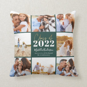 green modern script graduation photo class of 2022 throw pillow