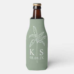 Green Modern Script Personalized Groomsmen  Bottle Bottle Cooler
