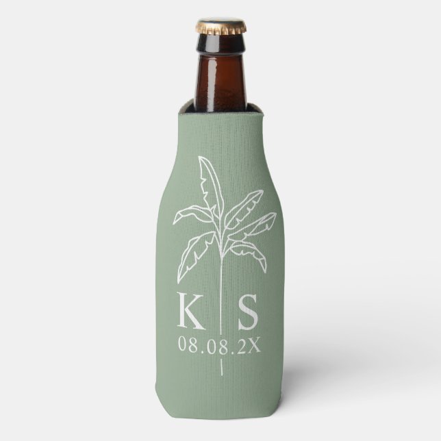 Green Modern Script Personalized Groomsmen  Bottle Cooler (Bottle Front)