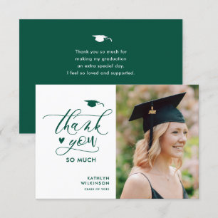 Green Modern Script Photo Minimalist Graduation Thank You Card