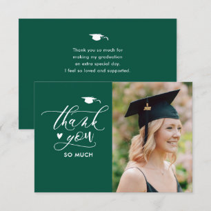 Green Modern Script Photo Minimalist Graduation Thank You Card