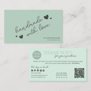 Green Modern Script QR Code, Thank You Candle Business Card