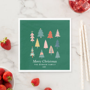Green Modern Set of Christmas Trees Holiday Napkin