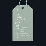Green Modern Simple Merry Christmas Script Gift Tags<br><div class="desc">A modern,  minimalist Christmas gift tag design. The 'Merry" in a stylish and trendy font creates visual interest. Personalize with family name and year. The green accent colour can be easily changed using the "customization" button.</div>