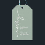 Green Modern Simple Merry Christmas Script Gift Tags<br><div class="desc">A modern,  minimalist Christmas gift tag design. The 'Merry" in a stylish and trendy font creates visual interest. Personalize with family name and year. The green accent colour can be easily changed using the "customization" button.</div>