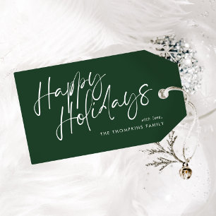 Green Modern Simple Script Happy Holidays Gift Tags
