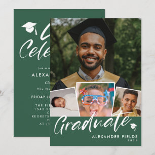 Green Modern Snapshot Collage Graduation Invitation